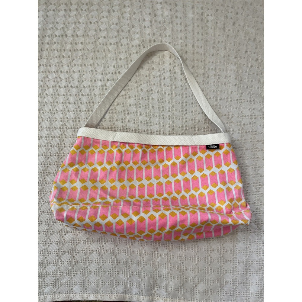 Kate Spade Saturday Weekender Hot Pink Geo Print Canvas Duffel Bag Tote READ